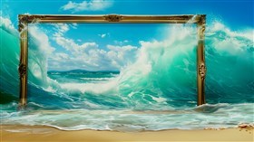  Ocean view through a gilded frame