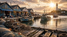 A coastal harbor scene