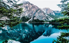 Winter Lake and Mountains in Braies