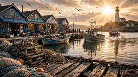 A coastal harbor scene